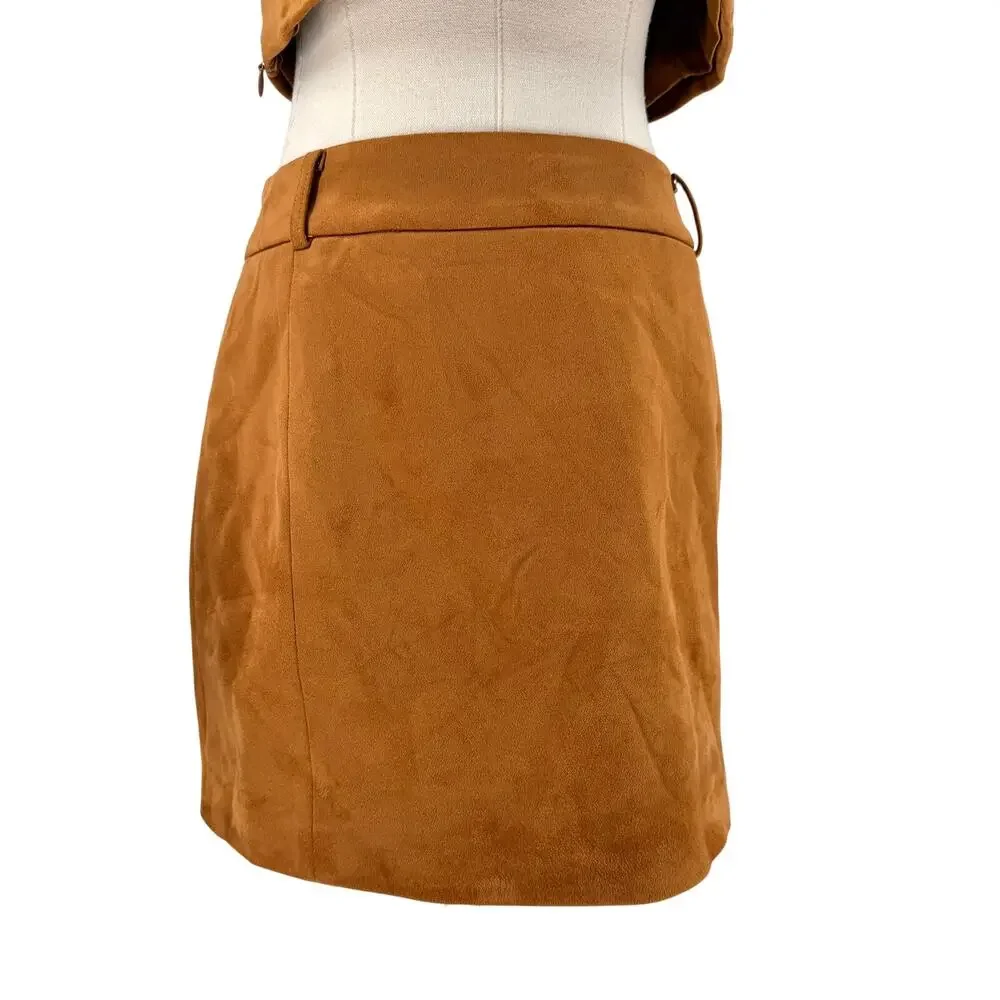 New JW PEI Brown Faux Suede Two Piece Crop Top Mini Skirt Set - Picture 4 of 10